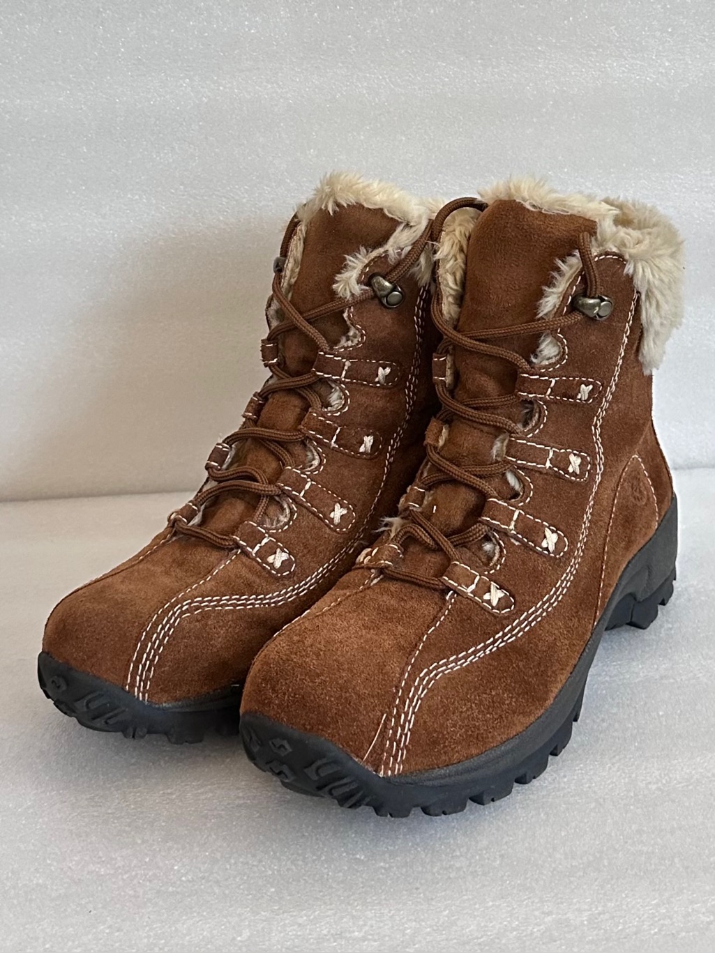 Earth Spirit Women’s Brown Suede Faux-Fur Trim Winter Hiking Boots Size 7.5
